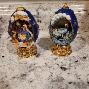 2 Hand-Painted Nativity Scene Decorative Eggs